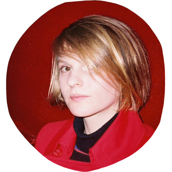 Julia wearing a red coat