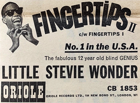 Vintage advert for Stevie Wonder's Fingertips